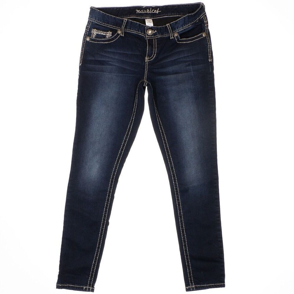 Maurices Jeans Women L Minnie Skinny Low Mid Dark Blue Stretch Measures 32 x 30